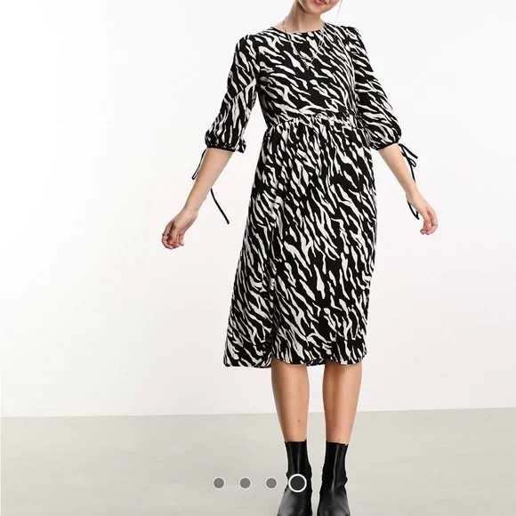 ASOS Black and White Midi Dress with Bishop Sleeves